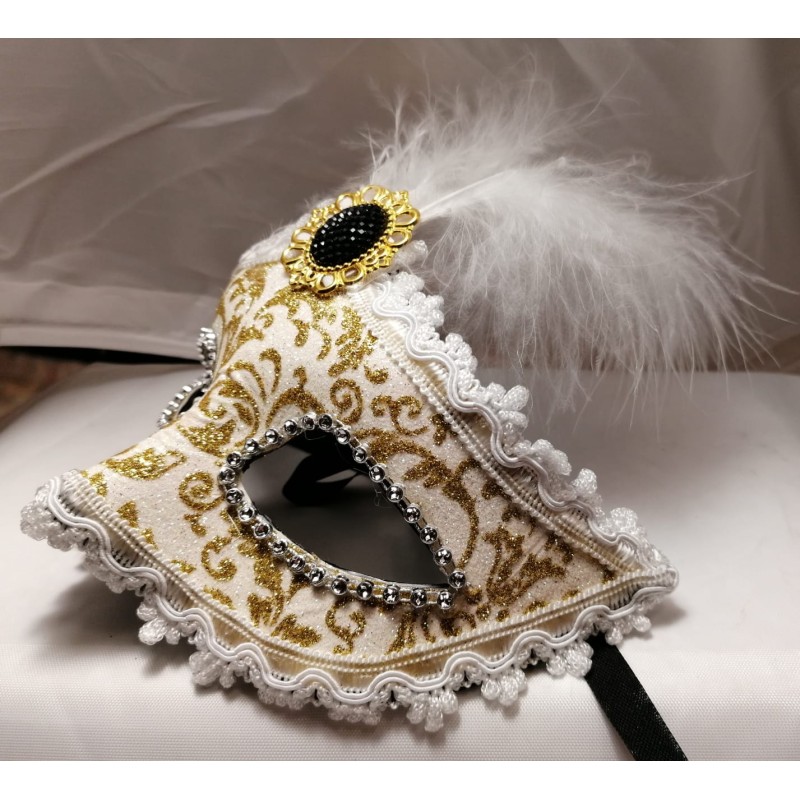 MASCHERA BIANCA CON PIUME STILE VENEZIANO