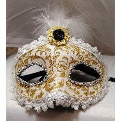 MASCHERA BIANCA CON PIUME STILE VENEZIANO